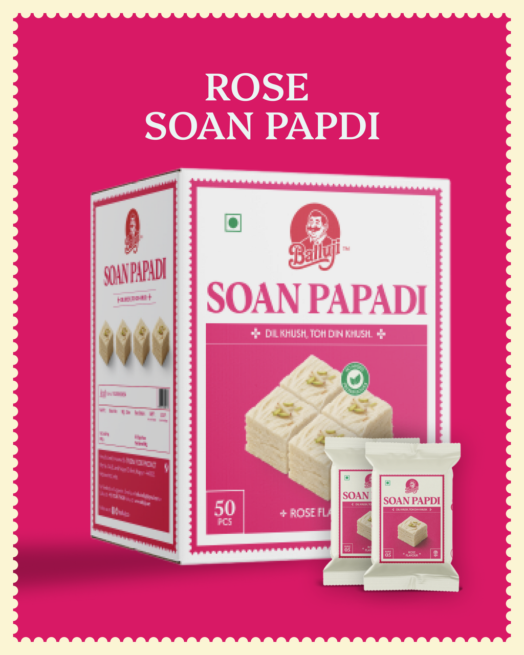 Rose Soan Papdi - 50 Pcs Box