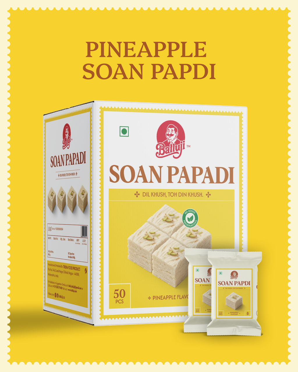 Pineapple Soan Papdi - 50 Pcs Box