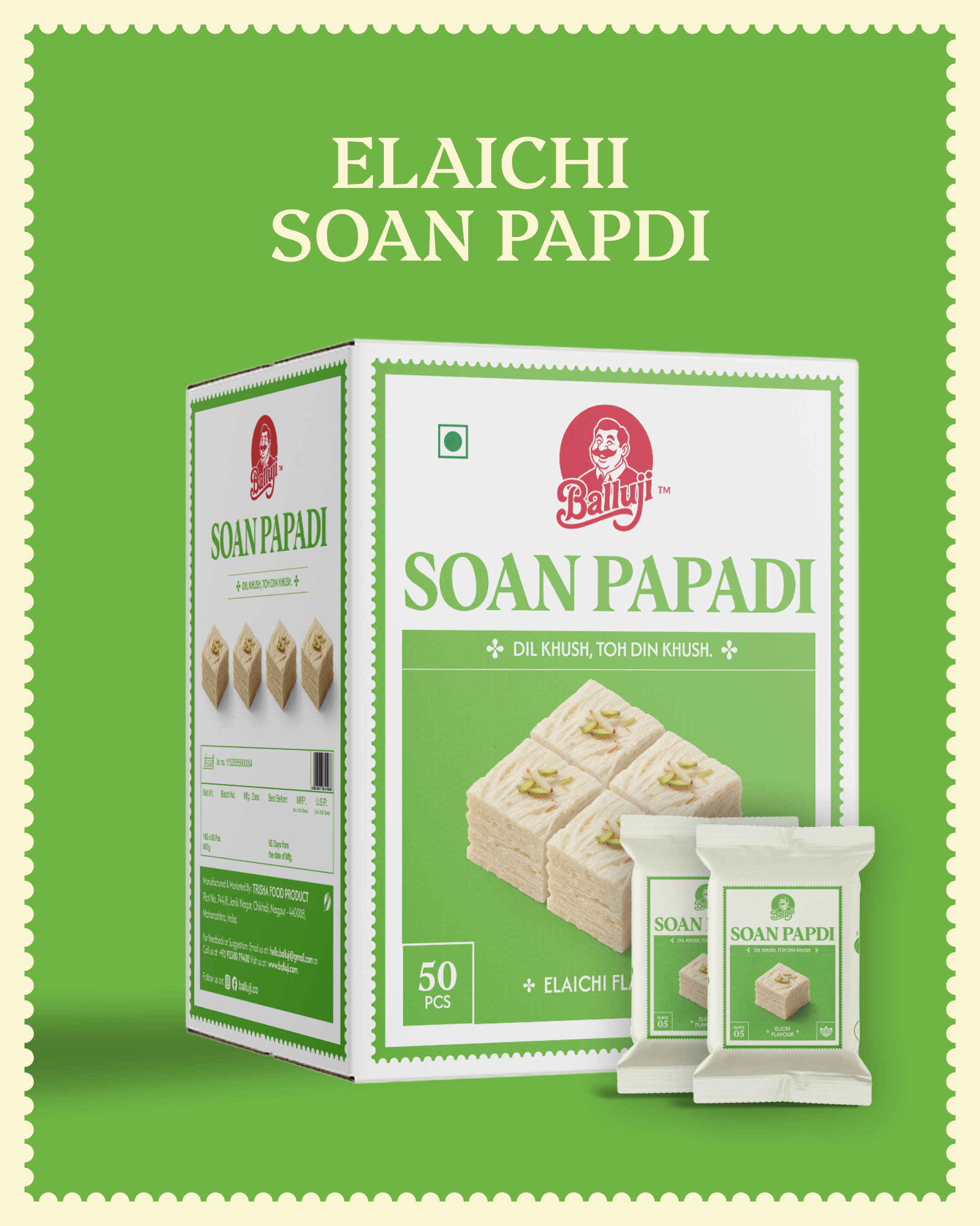 Classic Elaichi Soan Papdi - 50 Pcs Box