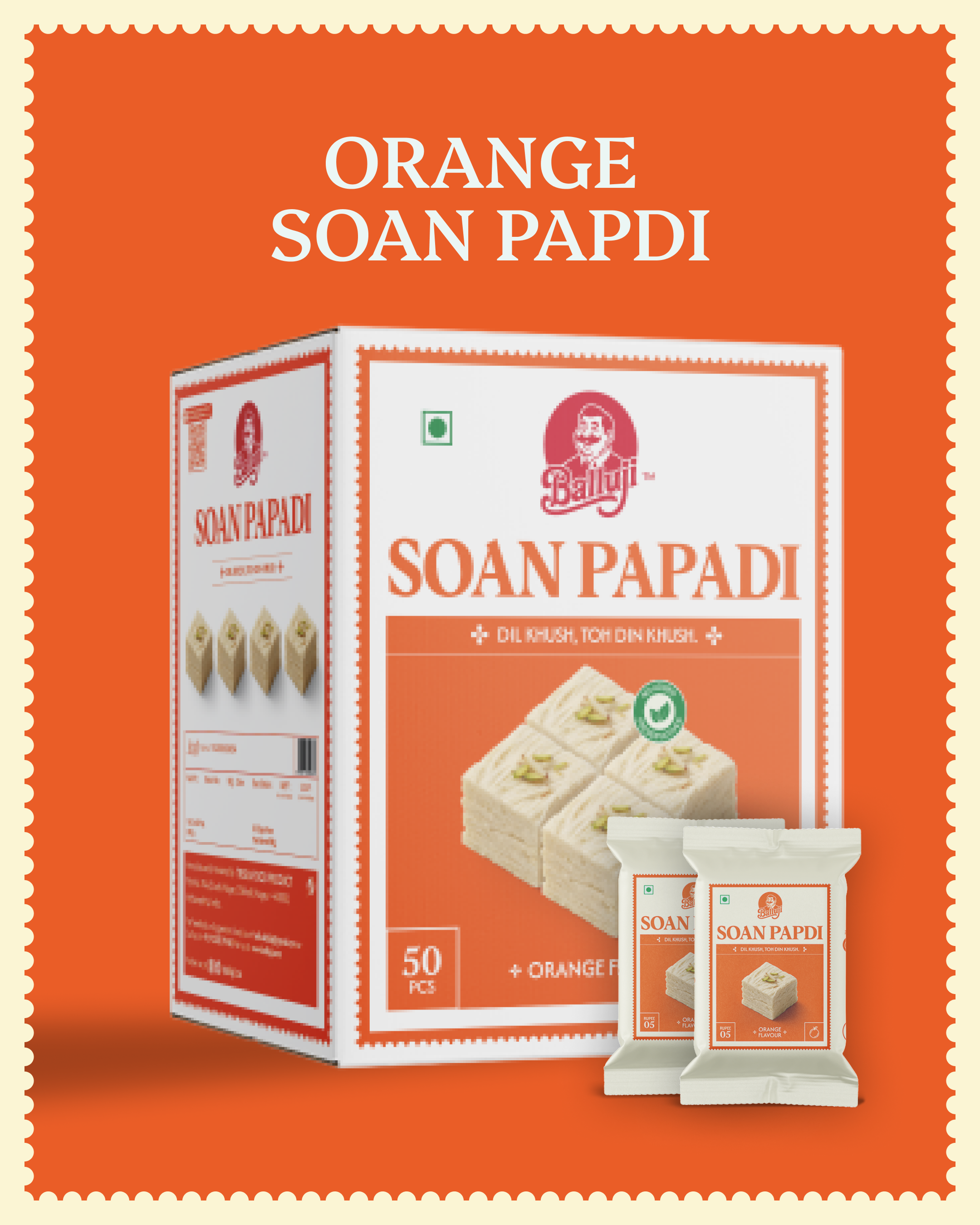 Orange Soan Papdi - 50 Pcs Box